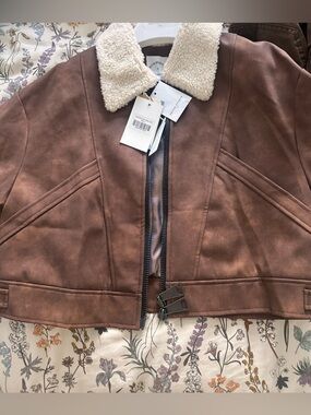 Petite Studio Brown Jacket with Cream Sherpa Collar